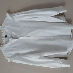 Old Navy Collarless Ruffle-Trimmed Embroidered Button-Down Shirt for Women